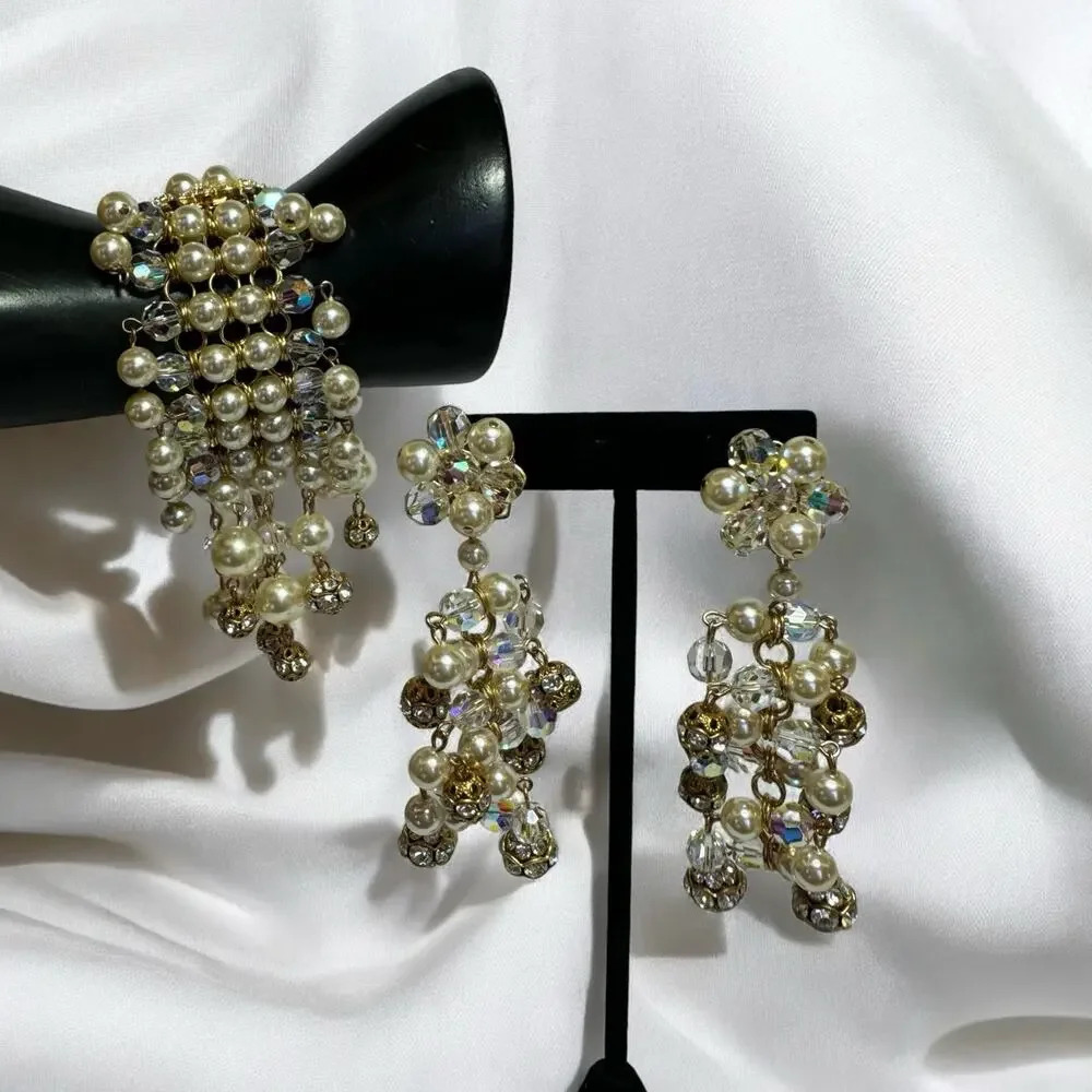 ALICE CAVINESS Vintage Aurora Borealis Crystal Bead Pearl Rhinestone Jewelry Set